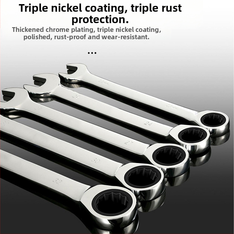 Двукраен гаечен ключ с трещотка, хромирана повърхност, стомана хром ванадий, тегло 0.7