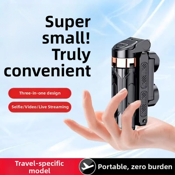 Mini Bluetooth selfiestiks telefonom ar četrkājīgu statīvu, teleskopisks, attēla stabilizācija, iebūvēts apgaismojums, materiāls alumīnija sakausējums + ABS