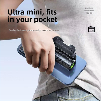 Mini Bluetooth selfiestiks telefonom ar četrkājīgu statīvu, teleskopisks, attēla stabilizācija, iebūvēts apgaismojums, materiāls alumīnija sakausējums + ABS