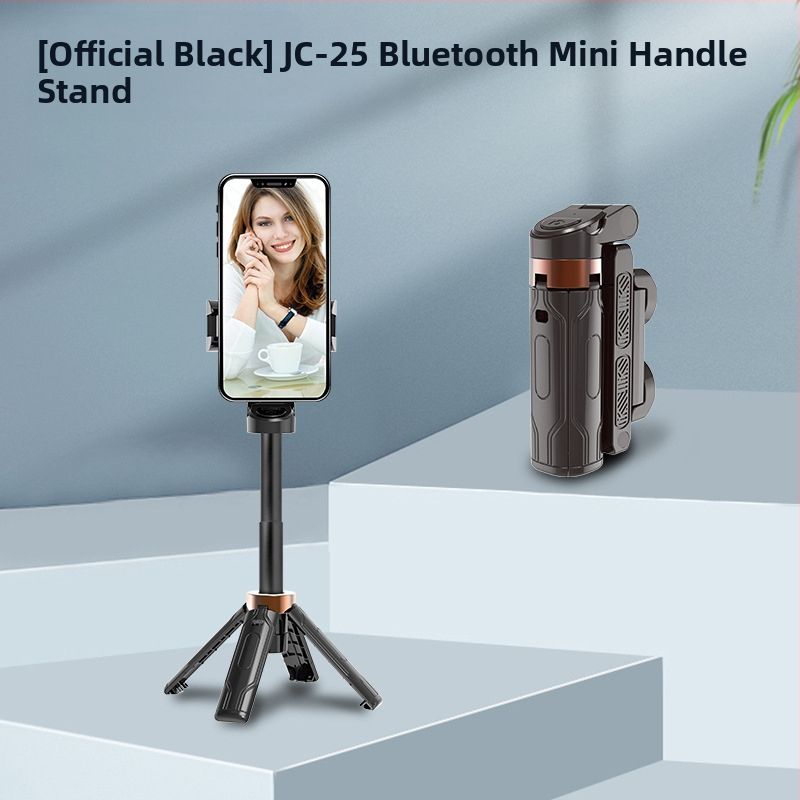 Mini Bluetooth selfiestiks telefonom ar četrkājīgu statīvu, teleskopisks, attēla stabilizācija, iebūvēts apgaismojums, materiāls alumīnija sakausējums + ABS