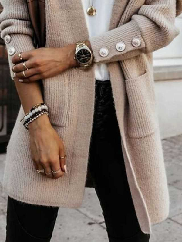 Kardigán retro művészi stílussal, vastag akril kötés, hosszú ujjú, hosszú fazon, félnyitott gallér