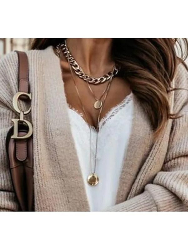 Kardigán retro művészi stílussal, vastag akril kötés, hosszú ujjú, hosszú fazon, félnyitott gallér