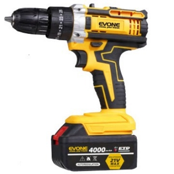 Безжична ударна бормашина с 21V литиево-йонна батерия, самозаключващ патрон, регулируема скорост и въртене напред/назад (критични характеристики: 21V литиево-йонна батерия; самозаключващ патрон; регулируема скорост; въртене напред/назад).