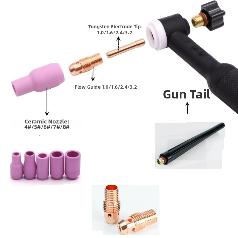Willishi аргонова заваръчна пушка — комплект аксесоари, 58 части, съвместим с WP9/WP200/WP25, високотемпературна стъклена чашка