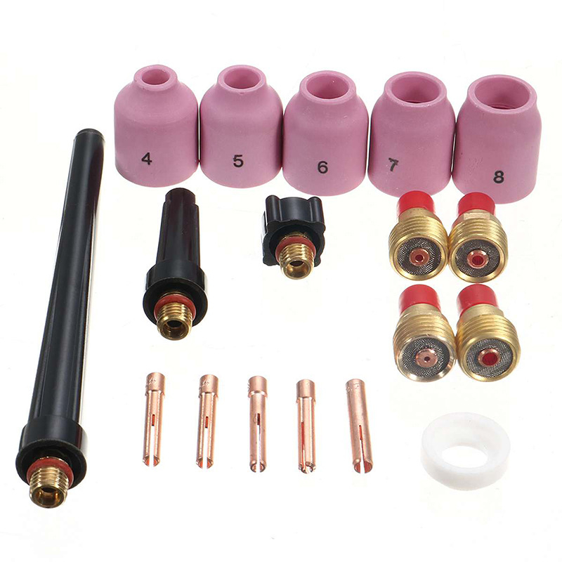 QY 18-τεμάχιο TIG σετ με γκαζολένς, σώμα χούκ και πίσω κάλυμμα, βολφραμ/κεραμικά στοιχεία, τόρνος TIG SR WP9 20/25