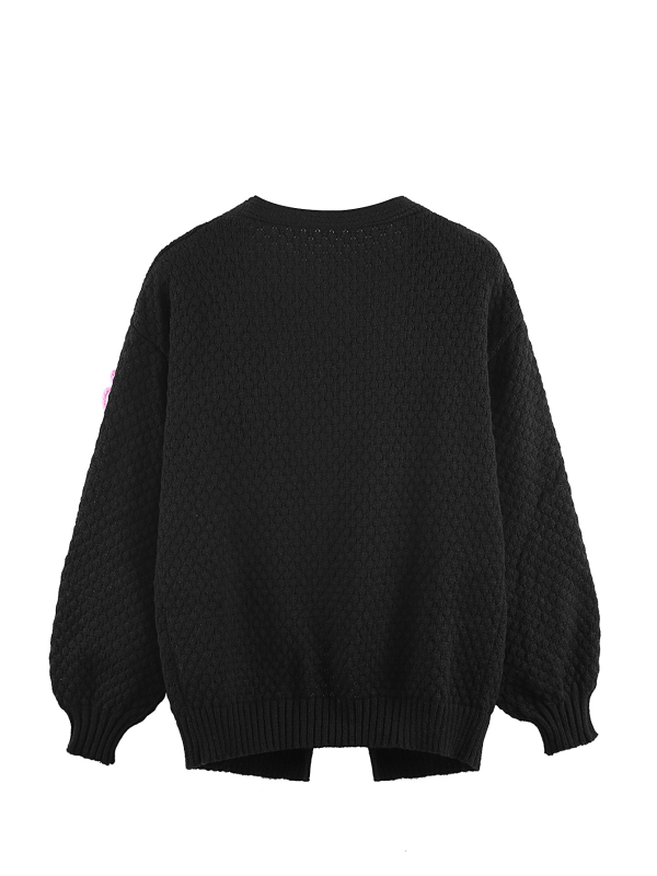 Γυναικείο cardigan-pullover με φλοράλ Jacquard πλέξη, παχιά ακρυλική πλέξη, V-λαιμό, μακριά μανίκια, άνετη γραμμή