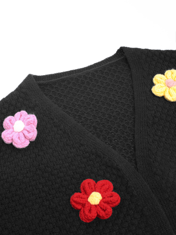 Γυναικείο cardigan-pullover με φλοράλ Jacquard πλέξη, παχιά ακρυλική πλέξη, V-λαιμό, μακριά μανίκια, άνετη γραμμή