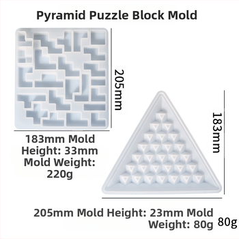 Silikónová forma na pyramídové puzzle — nepravidelný tvar, pre DIY živicu a stavebné bloky