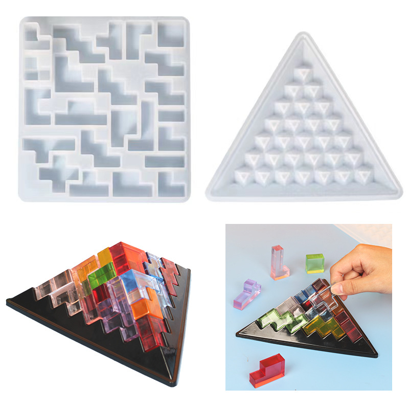Silikónová forma na pyramídové puzzle — nepravidelný tvar, pre DIY živicu a stavebné bloky