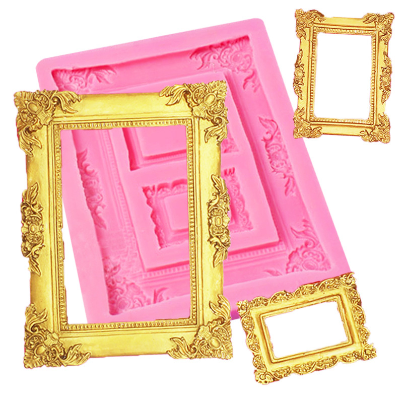 Silicone mold for vintage photo frame and mirror frame – tortų dekoravimui fondantui, šokoladui ir molio masei; forma: reguliarus daugianamis; pakuotė: 1 vnt
