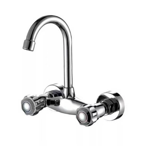 Вграден стенен месингов смесител за топла и студена вода, за кухненска мивка и пералня, въртящ се, керамичен клапан