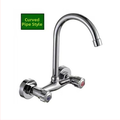 Вграден стенен месингов смесител за топла и студена вода, за кухненска мивка и пералня, въртящ се, керамичен клапан