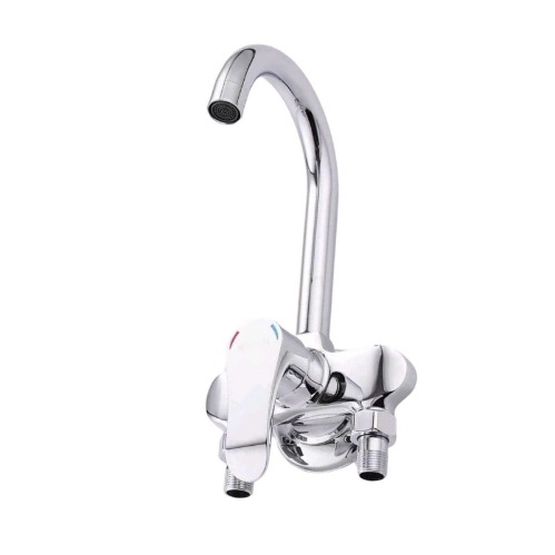 Вграден стенен месингов смесител за топла и студена вода, за кухненска мивка и пералня, въртящ се, керамичен клапан