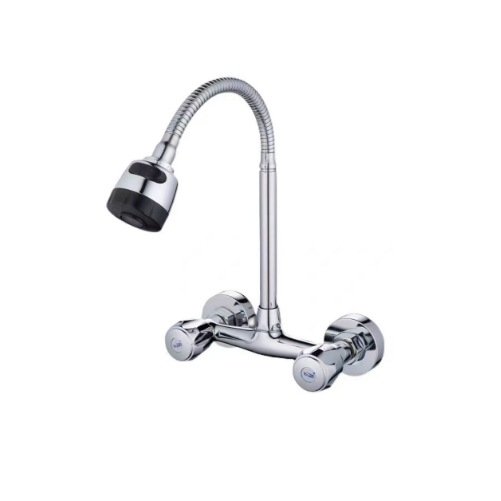 Вграден стенен месингов смесител за топла и студена вода, за кухненска мивка и пералня, въртящ се, керамичен клапан