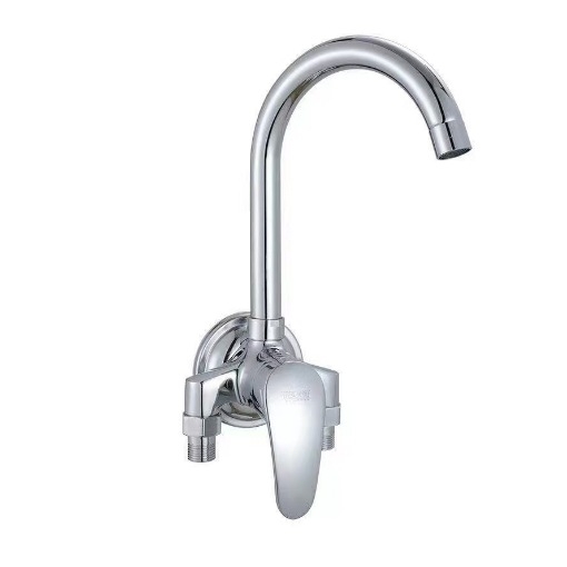 Вграден стенен месингов смесител за топла и студена вода, за кухненска мивка и пералня, въртящ се, керамичен клапан