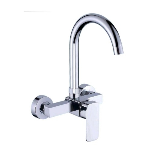 Вграден стенен месингов смесител за топла и студена вода, за кухненска мивка и пералня, въртящ се, керамичен клапан