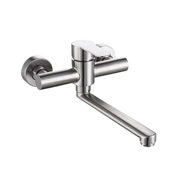 Вграден стенен месингов смесител за топла и студена вода, за кухненска мивка и пералня, въртящ се, керамичен клапан