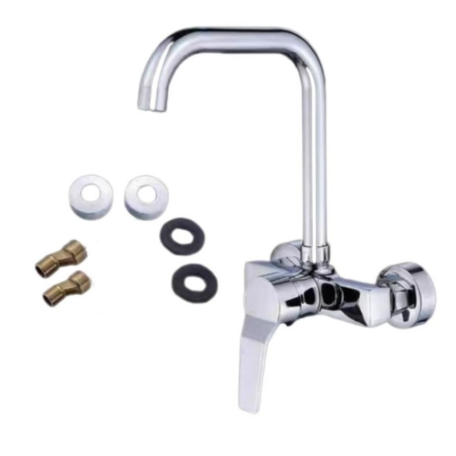 Вграден стенен месингов смесител за топла и студена вода, за кухненска мивка и пералня, въртящ се, керамичен клапан