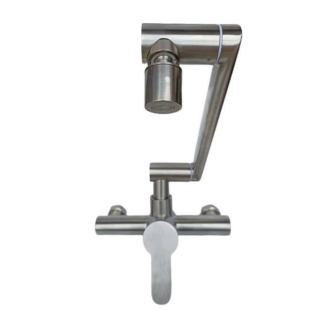 Вграден стенен месингов смесител за топла и студена вода, за кухненска мивка и пералня, въртящ се, керамичен клапан