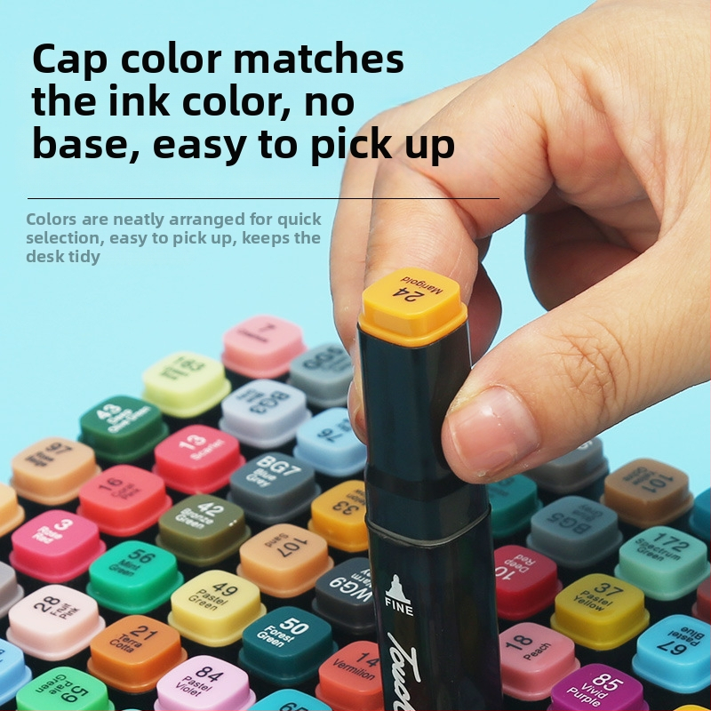 Touch dviejų galų žymeklių rinkinys: alkoholio pagrindo greitai džiūstantys dažai ir aliejaus pagrindo dažai, akvarelės efektai vaikams