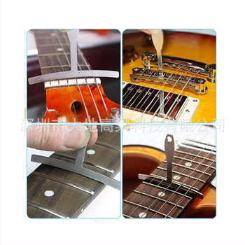 Merací nástroj na medzeru krku gitary a merací pravítok pre fretboard - nerezová oceľ + plast, obsahuje: merací nástroj na medzeru, plastový merací pravítok, T-tvarovaný pravítok, nivelátor