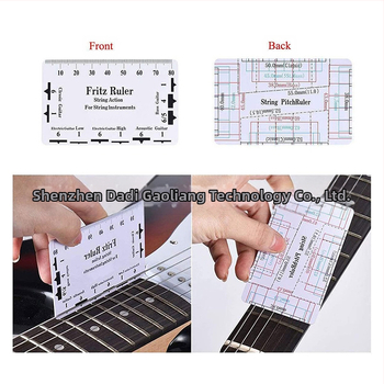 Merací nástroj na medzeru krku gitary a merací pravítok pre fretboard - nerezová oceľ + plast, obsahuje: merací nástroj na medzeru, plastový merací pravítok, T-tvarovaný pravítok, nivelátor