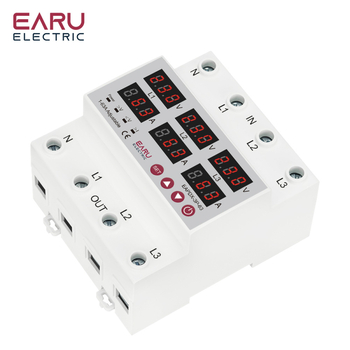 Trifazė įtampos virš/žemos apsauga su skaitmeniniu ekranu, reguliuojamas srovė, automatinis atstatymas, 63A/100A