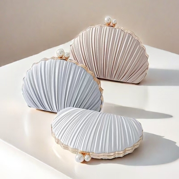 Клатч чанта с форма на черупка, прегънат дизайн, изкуствен коприна, сатенена подплата, твърд корпус