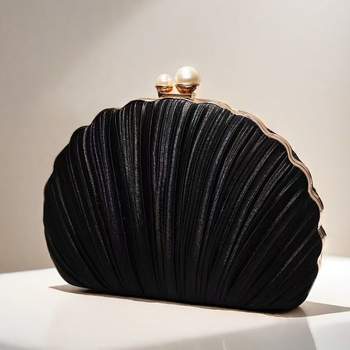 Клатч чанта с форма на черупка, прегънат дизайн, изкуствен коприна, сатенена подплата, твърд корпус