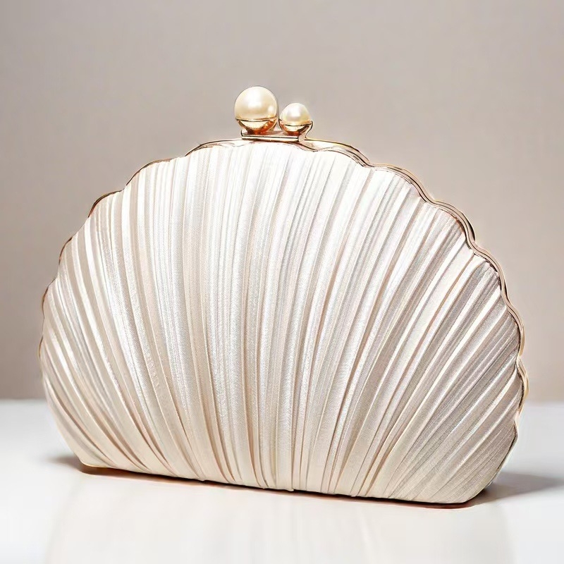 Клатч чанта с форма на черупка, прегънат дизайн, изкуствен коприна, сатенена подплата, твърд корпус