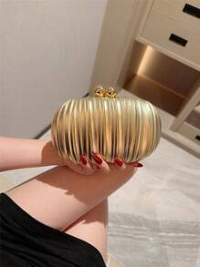 Τσάντα clutch με πλισέ σατέν, PU υλικό, κυκλικός σχεδιασμός, κυκλοφόρησε το χειμώνα του 2023, ιδανική για καθημερινές περιστάσεις