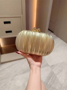 Τσάντα clutch με πλισέ σατέν, PU υλικό, κυκλικός σχεδιασμός, κυκλοφόρησε το χειμώνα του 2023, ιδανική για καθημερινές περιστάσεις