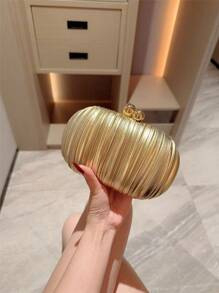 Τσάντα clutch με πλισέ σατέν, PU υλικό, κυκλικός σχεδιασμός, κυκλοφόρησε το χειμώνα του 2023, ιδανική για καθημερινές περιστάσεις