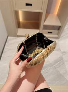 Τσάντα clutch με πλισέ σατέν, PU υλικό, κυκλικός σχεδιασμός, κυκλοφόρησε το χειμώνα του 2023, ιδανική για καθημερινές περιστάσεις