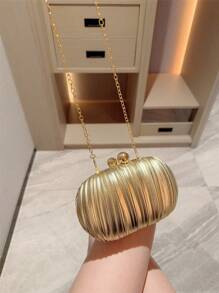 Τσάντα clutch με πλισέ σατέν, PU υλικό, κυκλικός σχεδιασμός, κυκλοφόρησε το χειμώνα του 2023, ιδανική για καθημερινές περιστάσεις