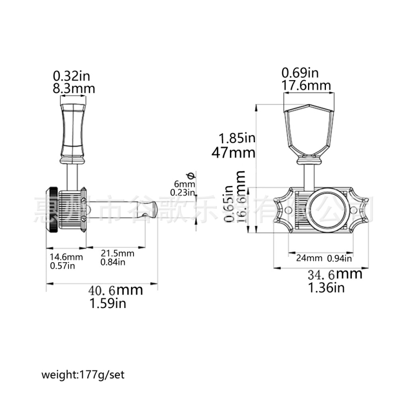Kovový jadeitový gombík na gitaru so zámkom 3R3L, model GC205F, balenie: PE vrecko