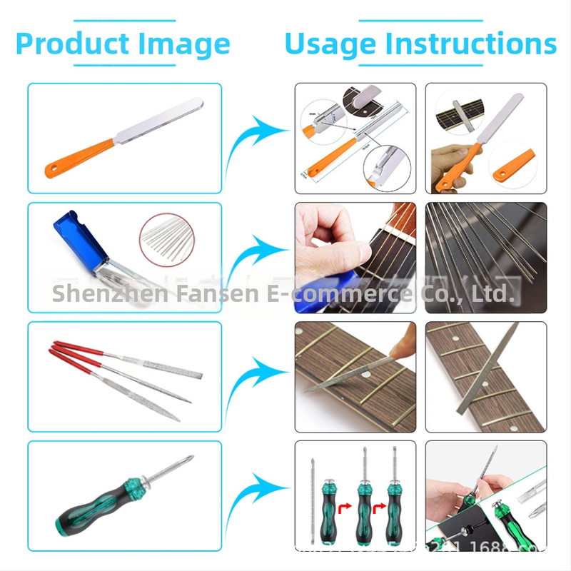 Sada nástrojov na opravu gitár JT-025 pre akustické gitary | kov-plastová konštrukcia | 25 dielov