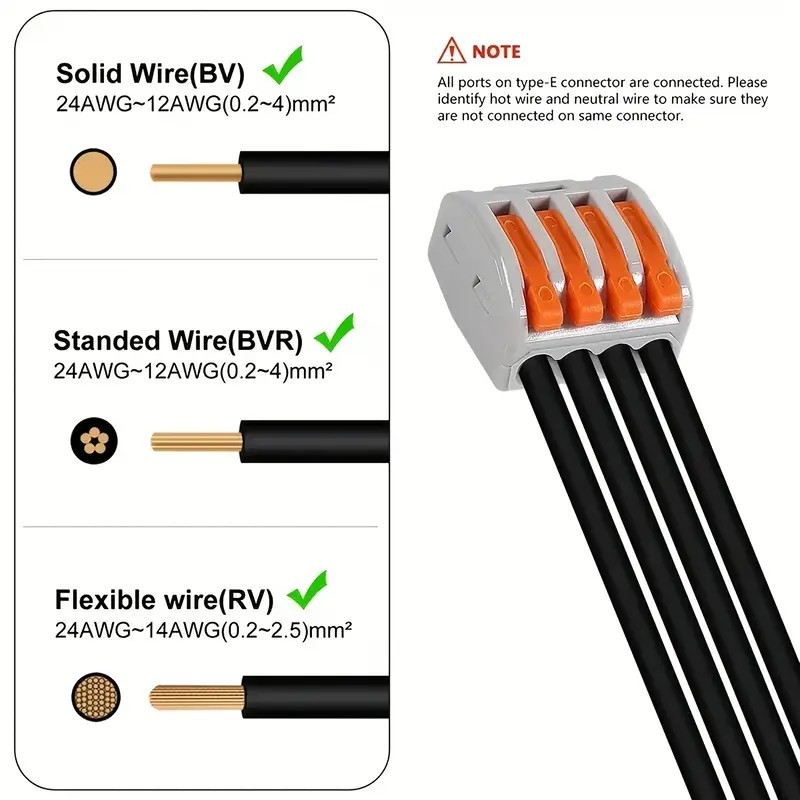 PCT serijos greitasis jungiklis laidams, DIY, 28-12 AWG, CE sertifikatas