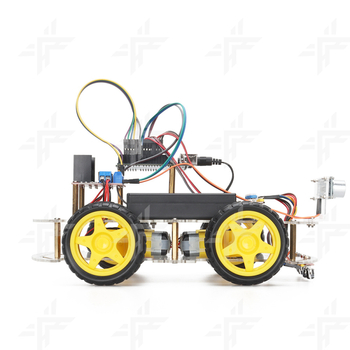 Arduino Uno-съвместим комплект за интелигентна кола-робот с ултразвуково избягване на препятствия и програмиране за проследяване на линия