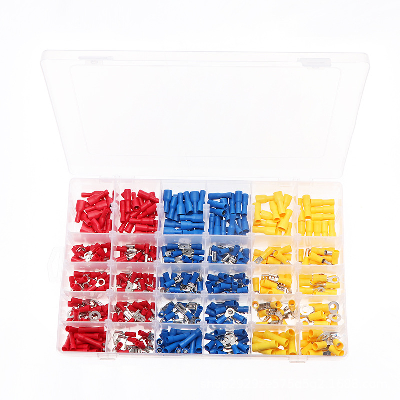 Together Predizolovaný káblový terminálový set, studené lisovanie, okrúhle vidlicové terminály, vodotesné meď terminály, sada 500 kusov, v krabici