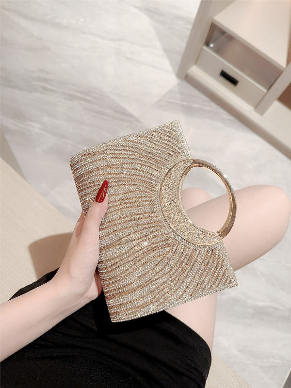 Вечерна чанта с кристални ивици, малък квадрат, хоризонтална форма, магнитно закопчаване, носене: ръчно/през рамо/кръстосано