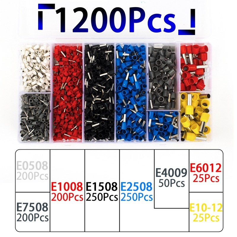 Set terminálov crimp typu s rúrkou, 1200 ks, v krabici, SHENGDAXING, model 1200PCs terminal, pre elektrické rozvody
