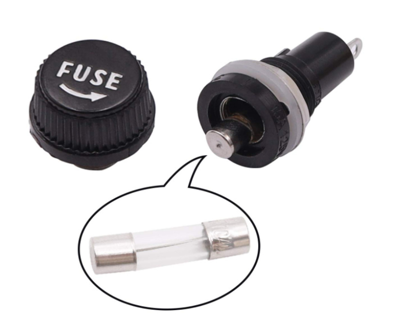 Държач за предпазители, панелен монтаж, за 5×20 мм стъклени тръбни предпазители, AC250V, 10A/15A