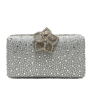 Βραδινή τσάντα με κρύσταλλα, τετράγωνου σχήματος, κλείσιμο με κλειδαριά, πολυεστερική κατασκευή