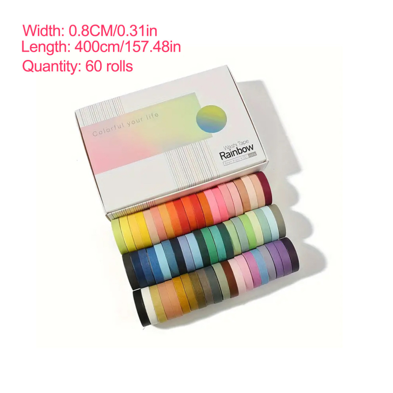 Washi juostelių rinkinys dienoraščiui ir scrapbookingui — 40/60 ritinių, popierinė bazė, tipas: Washi