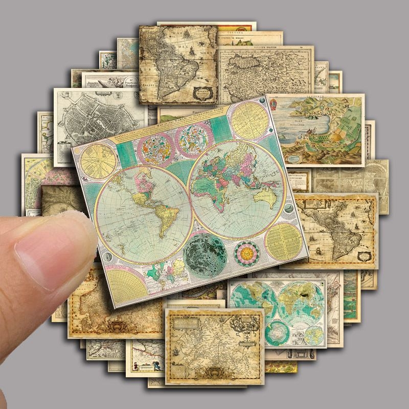 Naljepnice za planer s kartom navigacije, 55 kom, nostalgični retro stil, vodootporne, jedinstveni uzorci
