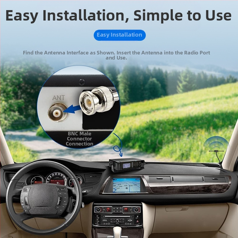 VHF/UHF рогова антена за рации и автомобилни радиостанции, висок коефициент на усилване 10 dB, диапазони 136–174/400–470 MHz, 50 Ω, SWR ≤ 1.5, BNC конектор