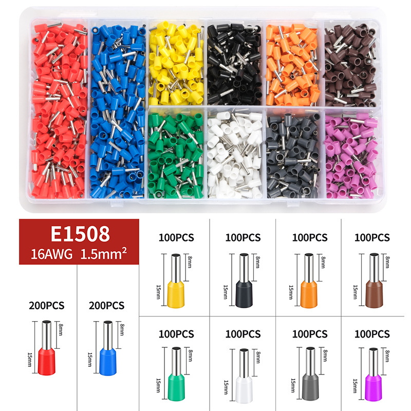 Kaiser VE1508 terminalų rinkinys kabeliams ir laidams, 1200 vienetų derinamas rinkinys