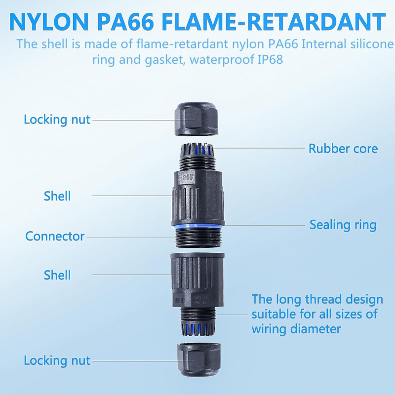 IP68 vandeniui atspari jungčių dėžė lauko naudojimui – 5 vnt komplektas, dviejų krypčių laidų jungtis