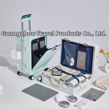 Priekinio atidarymo lagaminas iš ABS+PC medžiagos, TSA kombinuotasis užraktas, puodelio laikiklis ir universalieji ratai.